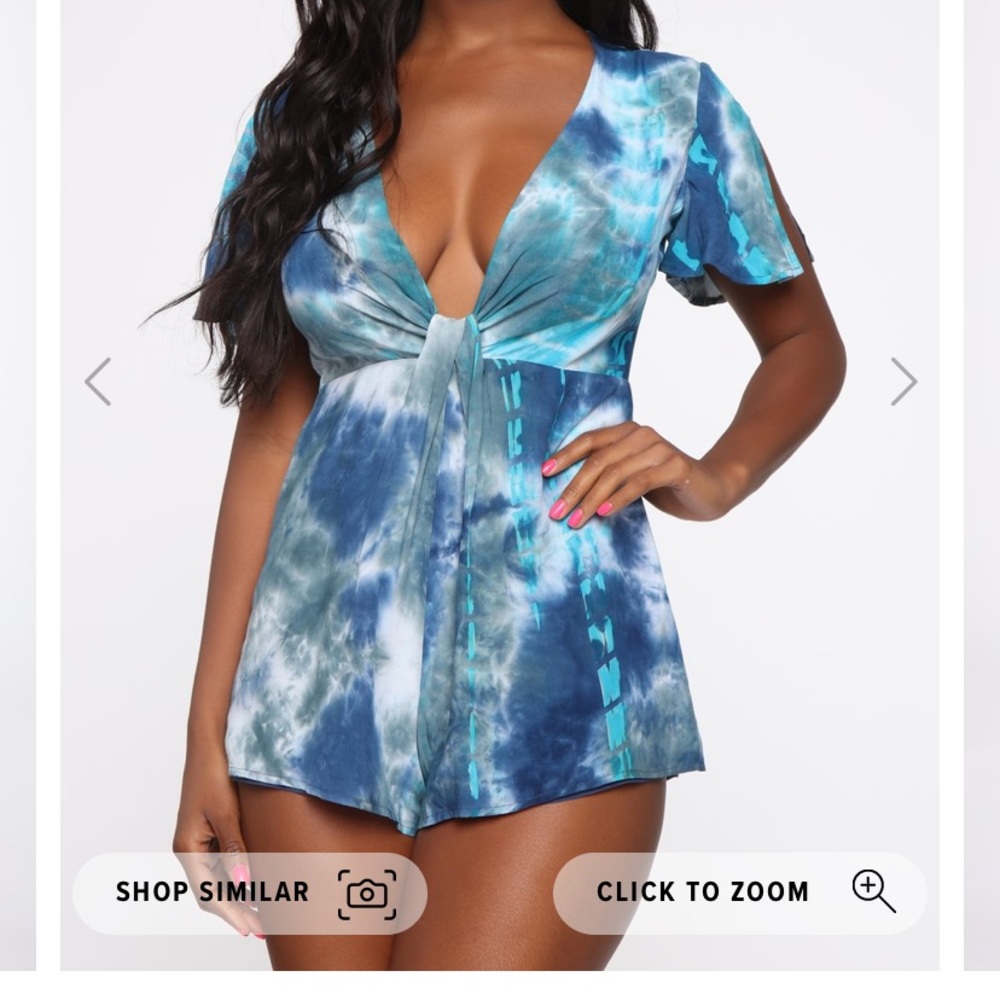 Fashion Nova Blue Tie Dye Romper